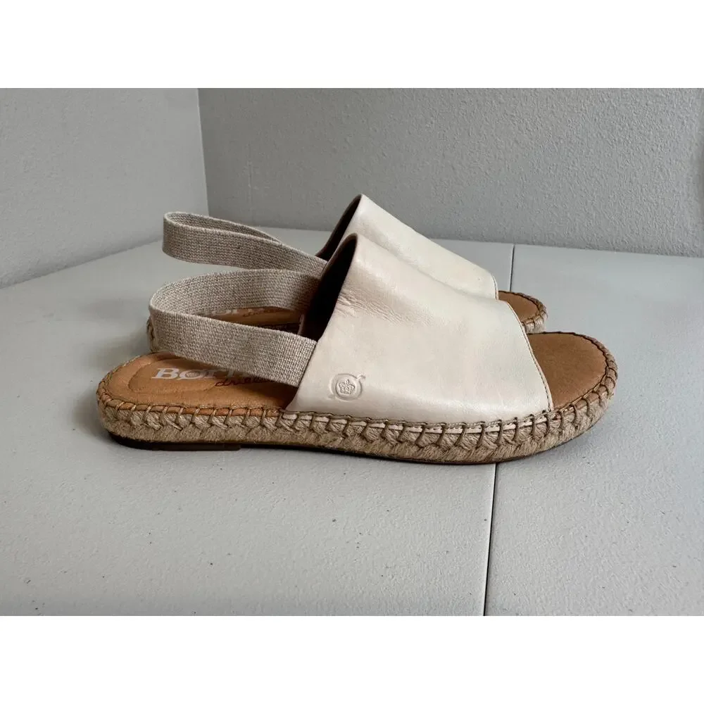 Born San Isabel Slingback espadrille sandals cream leather elastic heel strap  9